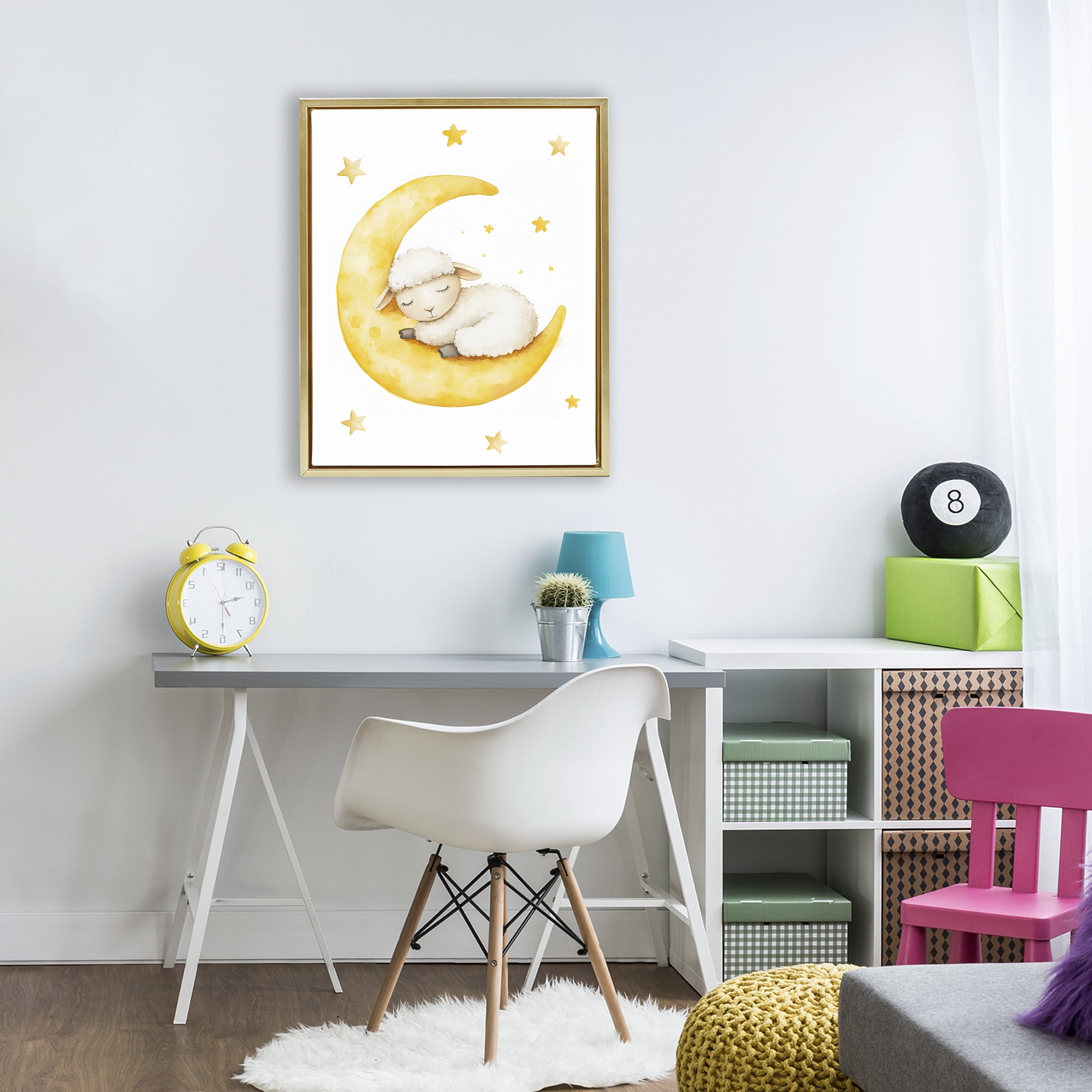 Stupell Industries Sleeping Sheep on Yellow Moon Gold Framed Floater Canvas Wall Art, design by LSR Design Studio