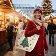 thumbnail image 5 of Christmas Santa Claus Canvas Tote Bag, Reusable Shopping Bag with Apple Print Design, Spacious Holiday Gift Bag for Christmas Eve, 8.66 x 10.63 inch, 5 of 6