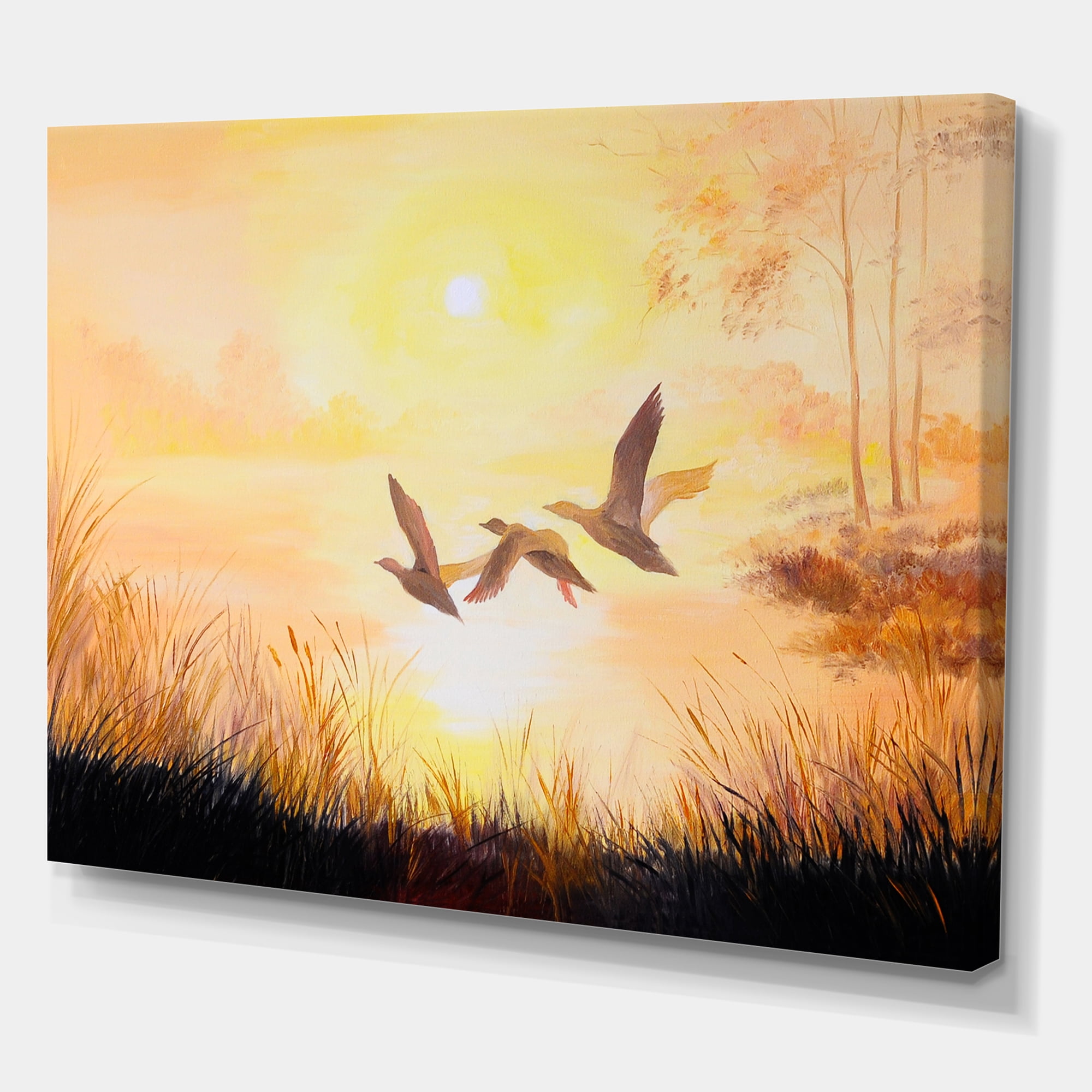 Designart ' Three Cranes Flying Through Warm Sunset ' Traditional Canvas Wall Art Print