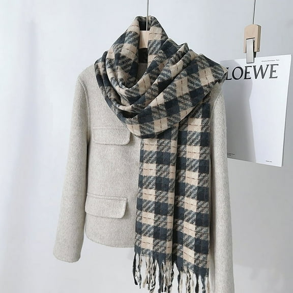 Nvzi-c Plaid Scarf for Women Chunky Scarves Winter Warm Thick Oversized Blanket Scarf，Black