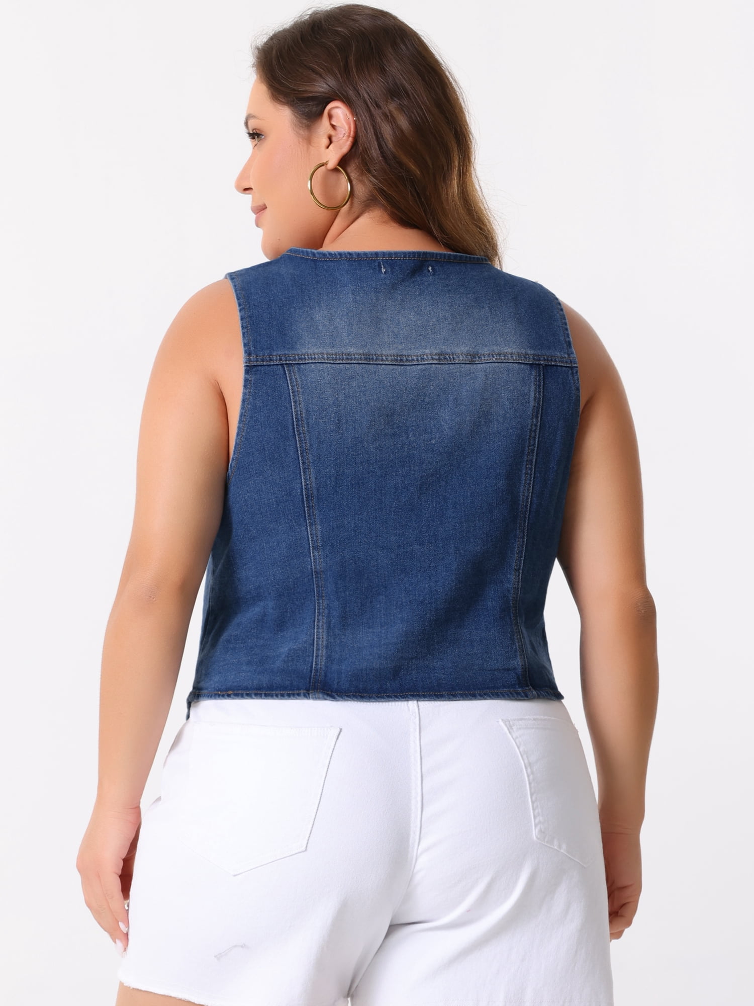 DARING DIVA Women's Plus Size V Neck Washed Distressed Denim Vest 4X Blue