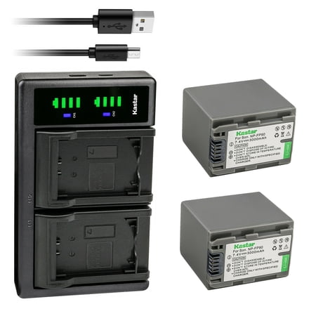 Kastar 2-Pack NP-FP90/FP91 Battery and LTD2 USB Charger Compatible with Sony DCR-DVD404 DCR-DVD405 DCR-DVD505 DCR-DVD602 DCR-DVD605 DCR-DVD653 DCR-DVD703 DCR-DVD705 DCR-DVD755 Camera