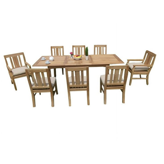 9 PC A Grade Outdoor Patio Teak Dining Set - 94" Double Extension Rectangle Table & 8 Osawa Chairs (6 Armless, 2 Arm)