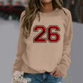 thumbnail image 2 of Women's Sweaters Basic Fall Pullover Sweatshirt with Letter Print Round Neck Layering Top Comfort Fit Chandail Femme Khaki M, 2 of 7