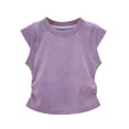 thumbnail image 3 of Girls Lightweight Blouse Tops 2-13 Years Children Toddler Kids Fashion Casual Tops Shirts Summer Solid Color Short Sleeve Crew Neck Baby Girl Clothes Purple 2 Years, 3 of 4