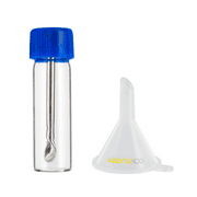 Premium 3g Tall Blue Safety Spoon Snuff Bullet Spice Storage (Glass and Acrylic) with ConClarity Micro Funnel