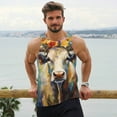thumbnail image 6 of Lsque Oil Painting Flower Cow Pattern Mens Tank Tops Muscle Athletic Quick Dry Sleeveless Workout Fitness T Shirts Beach Tank Top, Loose-fit Sleeveless Shirt for Men-Medium, 6 of 7