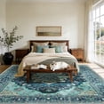 thumbnail image 2 of KoshiMe Washable Area Rug 9'x12', Non-Slip Soft Vintage Distress Floral Rugs for Living Room, Stain Resistant Low Pile Medallion Carpet for Dining Room Office, Teal Green, 2 of 9