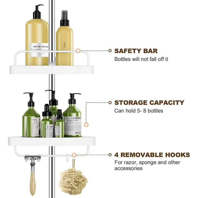 Corner Shower Caddy Tension Pole: Rust Proof 4Tier Shampoo Storage
