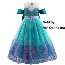 Girls Ariel Princess Dress Up Lace Off Shoulder Evening Elegant Mermaid Dress