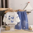 thumbnail image 2 of mgoYE Toddler Baby Girl Clothes 2t 3t 4t 5t Fall Winter Outfits Gifts Sweatshirt Bell Bottom Jeans Bow Pants(White,6-12 Months), 2 of 9