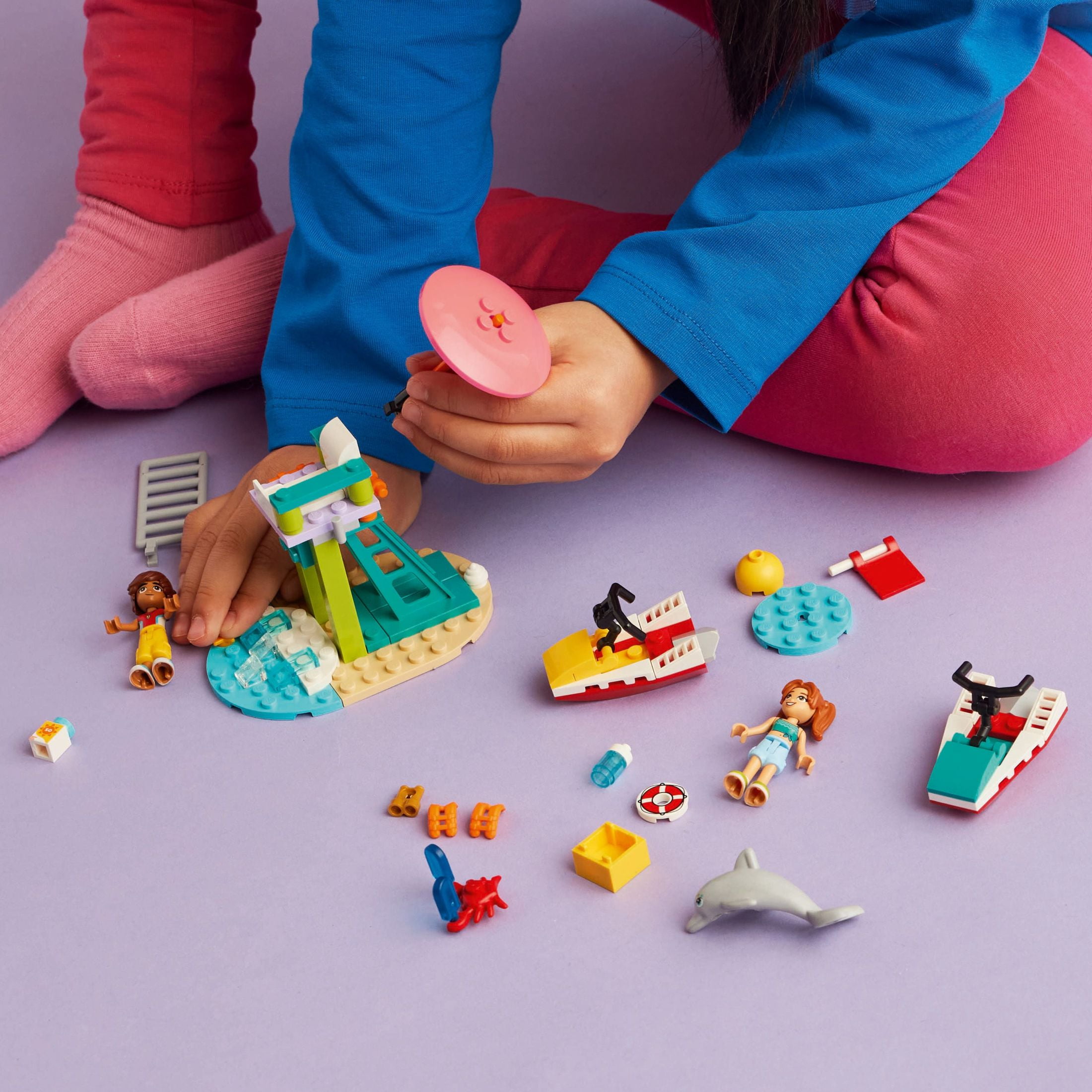 LEGO Friends Beach Water Scooter, Lifeguard Toy Building Set for Kids, Beach Toy Gift Idea for Girls and Boys Ages 5 Years and Up with 2 Mini Dolls and a Dolphin Toy Figure, 42623