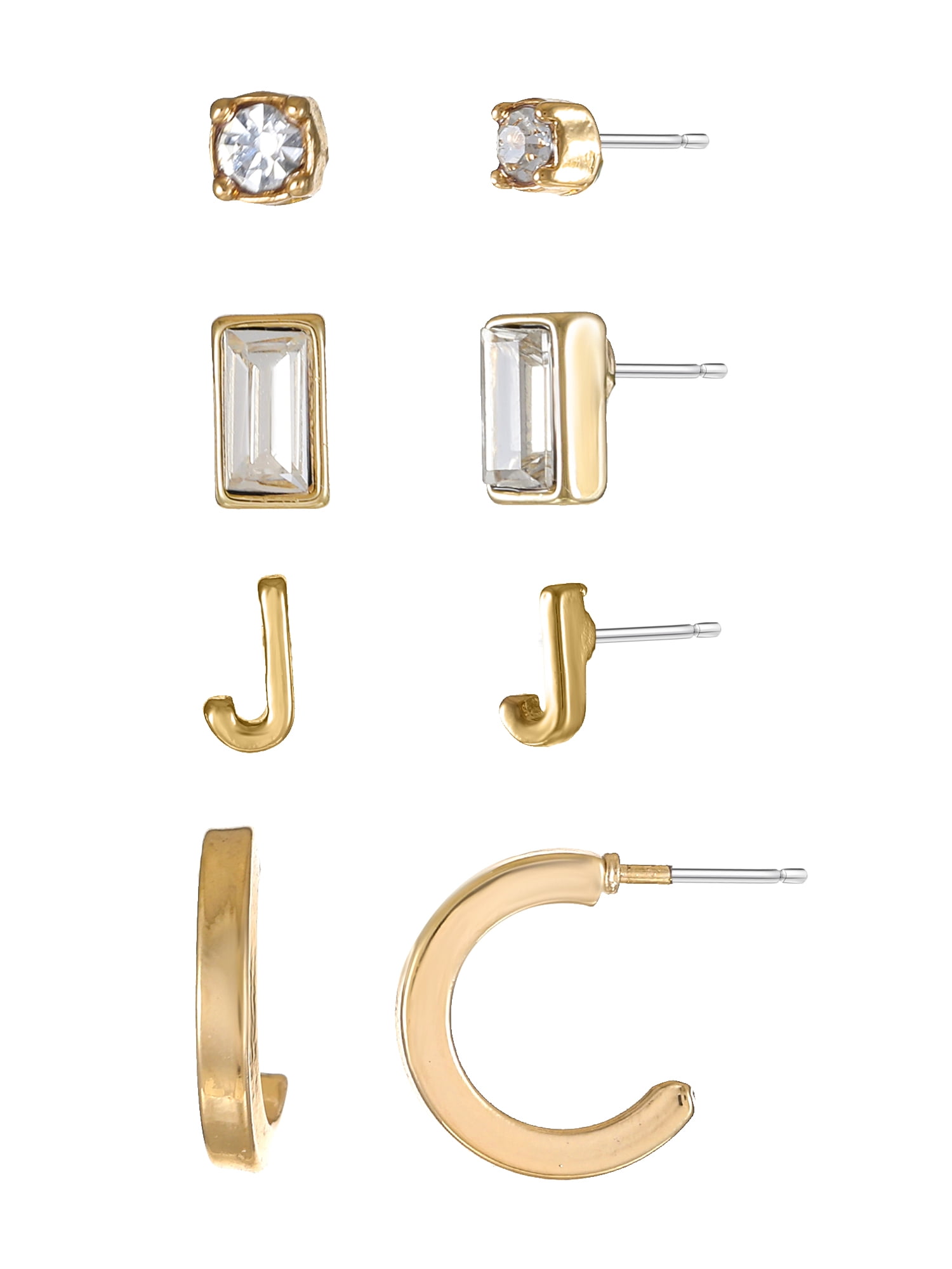 Time and Tru Goldtone Initial Letter Earring Set, 4 pairs, Letter J