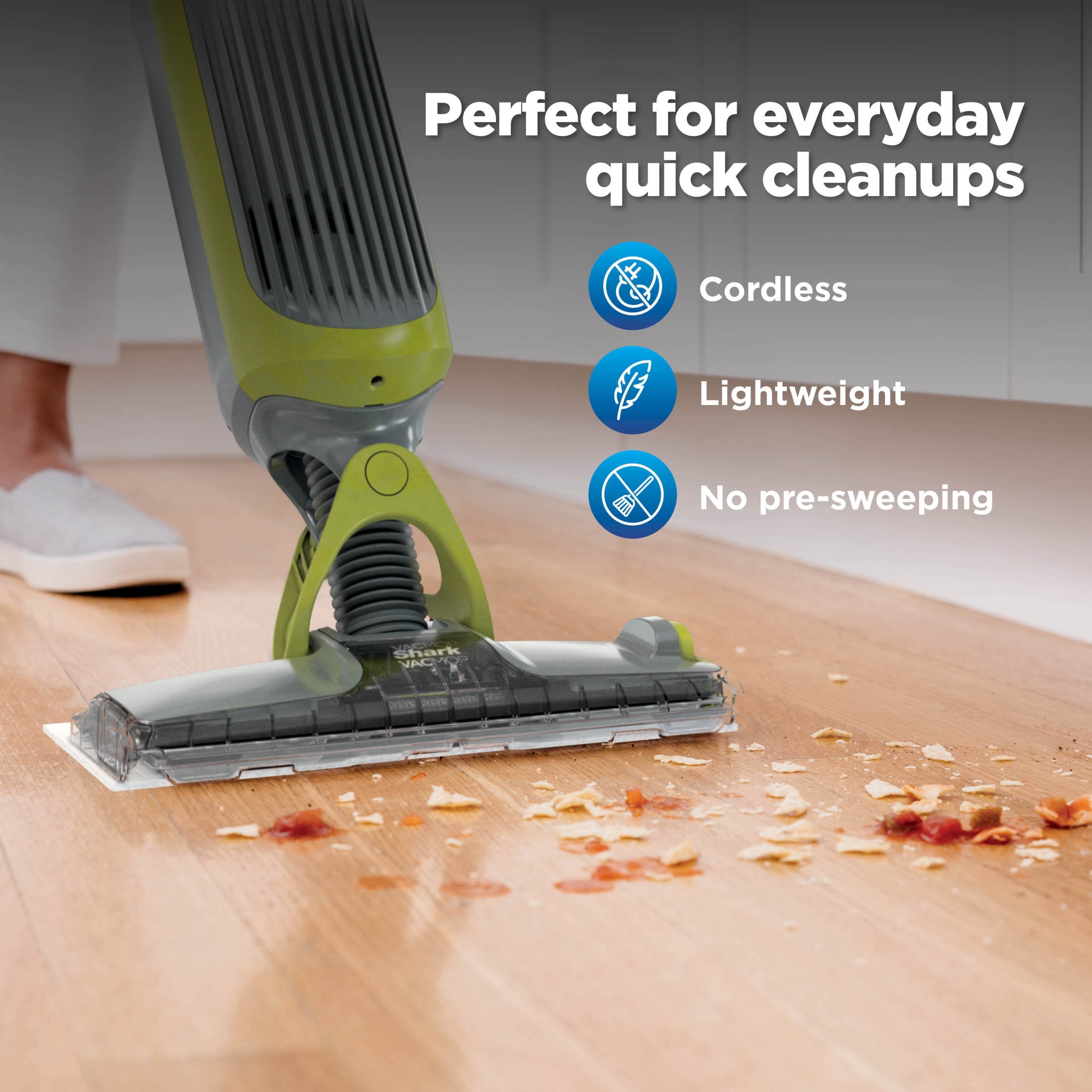 Shark VACMOP Cordless Hard Floor Vacuum Mop, for Tile, Vinyl, Laminate, Wood, with (4) Disposable VACMOP Pads, 12-oz Shark Multi-Surface Cleaner, VM200