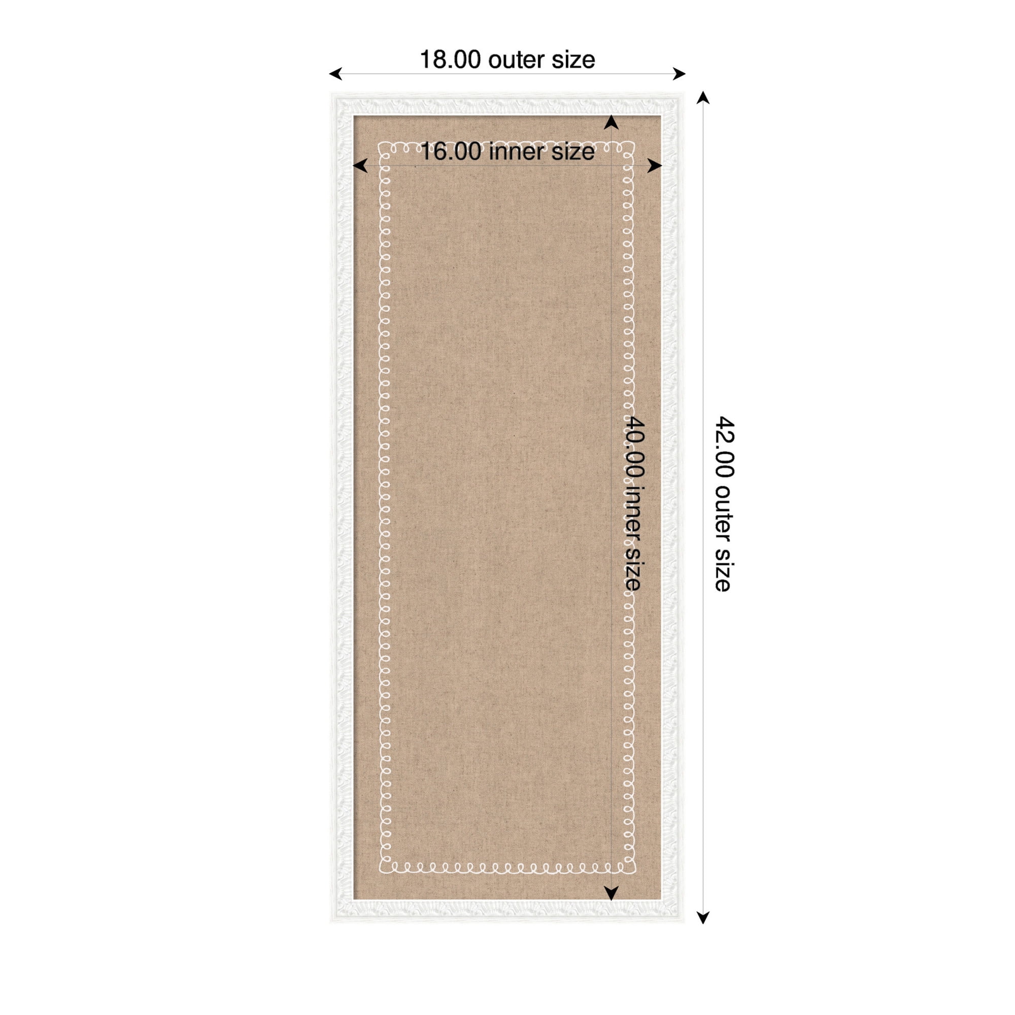 Kate and Laurel Framed Fabric Pinboard 18 x 42, White Scalloped Edge Printed Linen Decorative Bulletin Board for Use as a Vision Board or Wall Organization, Bethany White Frame