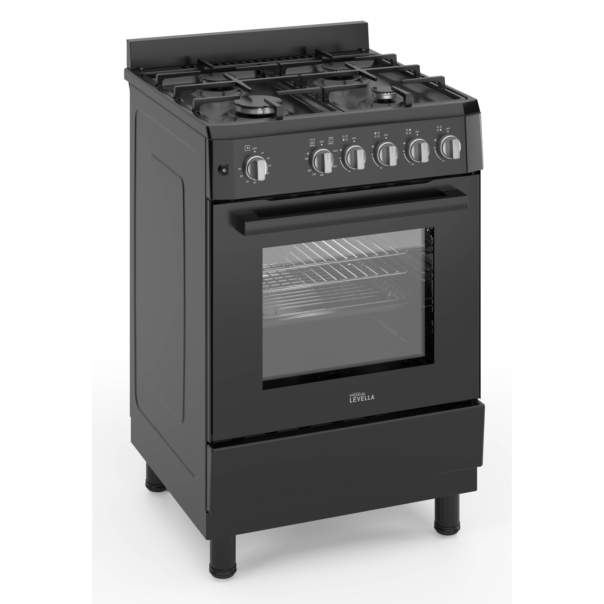 Premium Levella 24" Freestanding Gas Range with 4 Burners and 2.7 Cu. Ft. Oven Capacity in Black