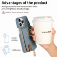 thumbnail image 3 of Decase for iPhone 14 Zipper Wallet Casa,with Credit Card Holder,Built-in Ring Stand,RFID Blocking Design,Rugged Shockproof PU Leather Protective Case,Support Magnetic Car Mount,Blue, 3 of 10