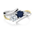 thumbnail image 2 of Gem Stone King 925 Sterling Silver and 10K Yellow Gold Blue Sapphire and White Lab Grown Diamond Two Stone Crossover Ring for Women (1.12 Cttw, Gemstone Birthstone, Size 6), 2 of 5