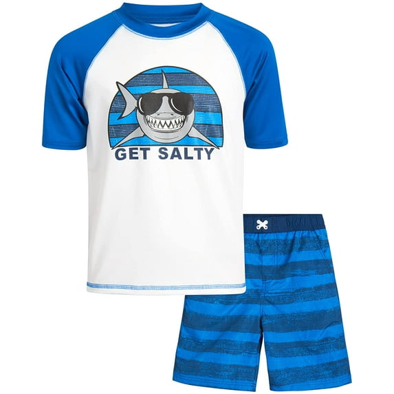 iXtreme Boys' Rashguard Set - UPF 50+ 2-Piece Snug Fit Swim Shirt and Trunks Swimsuit Set (Little Kid/Big Kid)