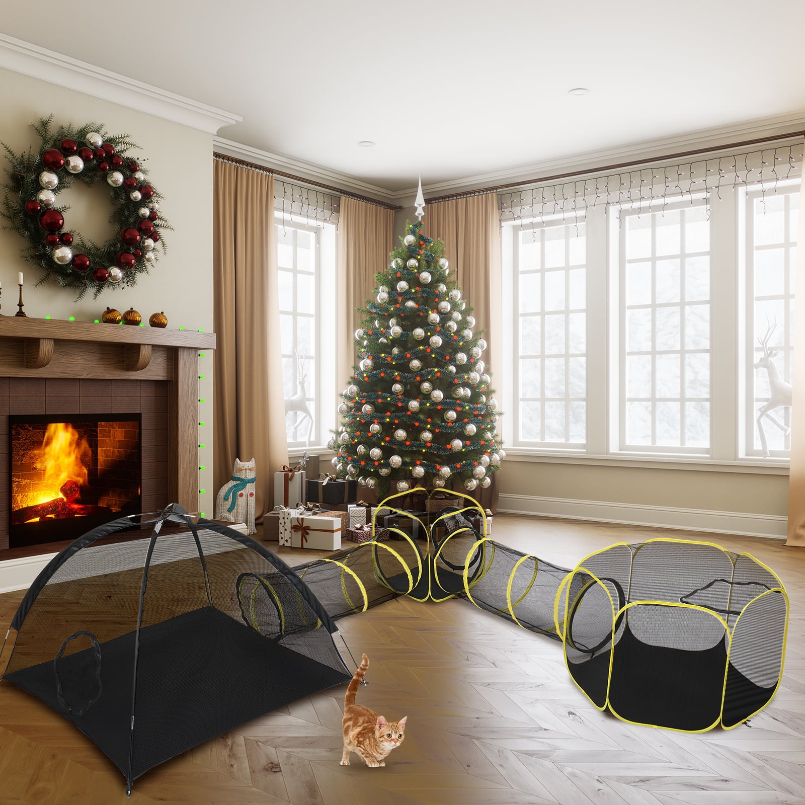 UBesGoo Cat Enclosures for Outside, Portable Cat Tent for Dogs and Small Animals, Cat Outdoor Tent with Foldable Bag(Orange)