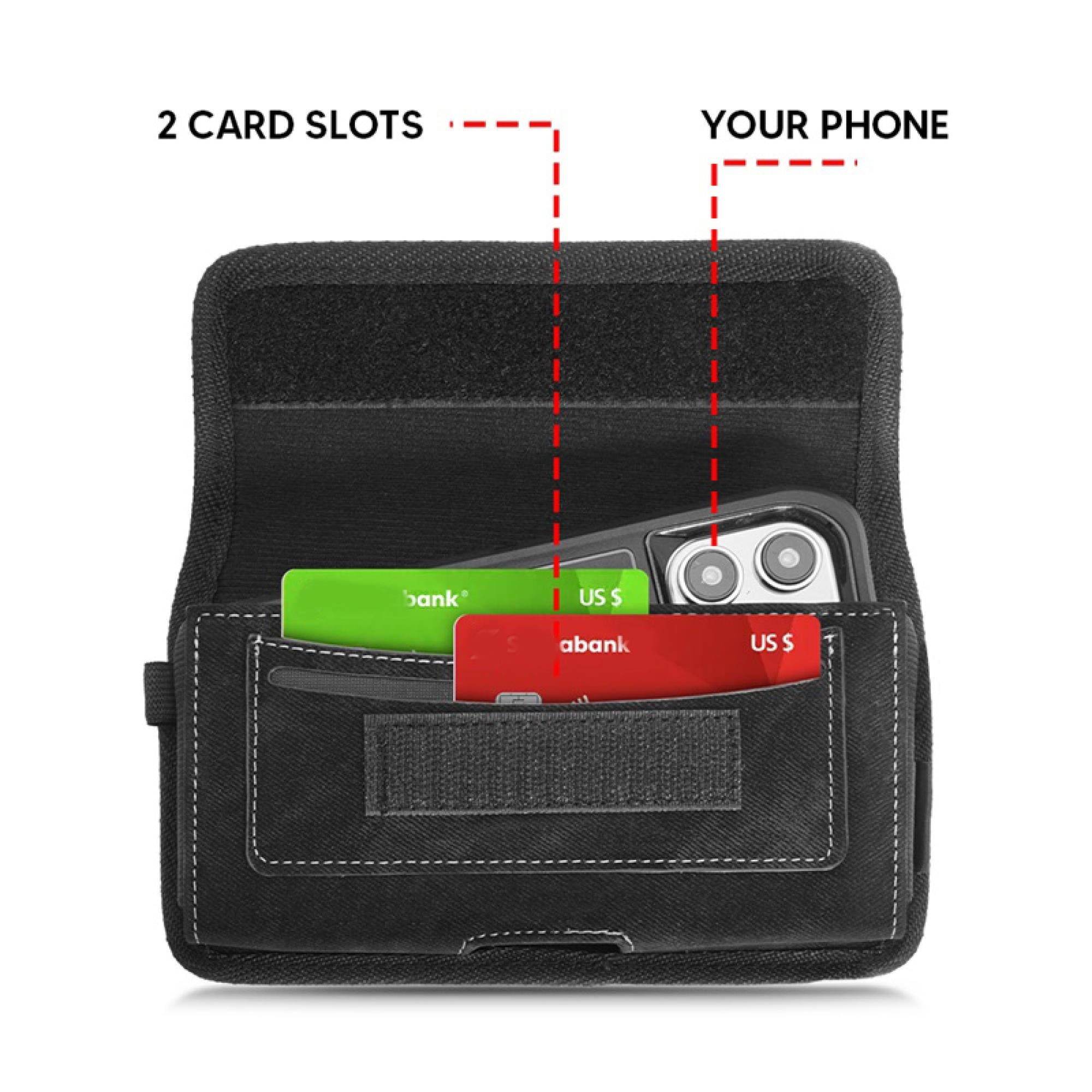 Large Horizontal Universal Fabric Pouch – Black Denim with Dual Card Slots