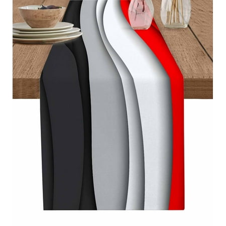 

Table Runner Dresser Scarves 60 Inch Long Red White Grey Stripe Texture Linen Dining Table Runners Abstract Water Ripple Gradient Tabletop Scarf for Wedding Holiday Party Kitchen