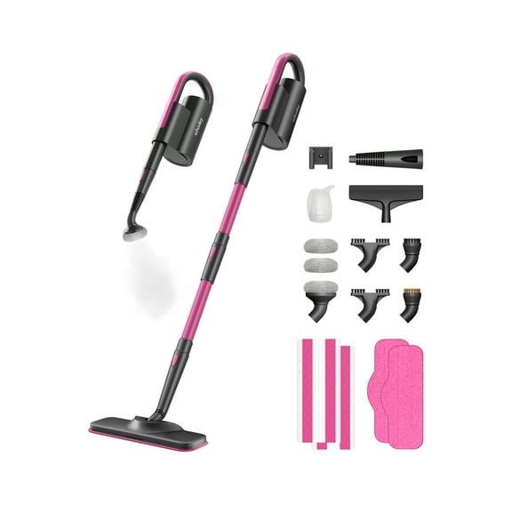 Schenley 19-in-1 Steam Mop Dual-Rod Design with Detachable Handheld Steamer for Walls, Grouts, Hard Floors, Tiles, includes Multi-purpose Accessories, Washable Microfiber Pads and Disposable Pads