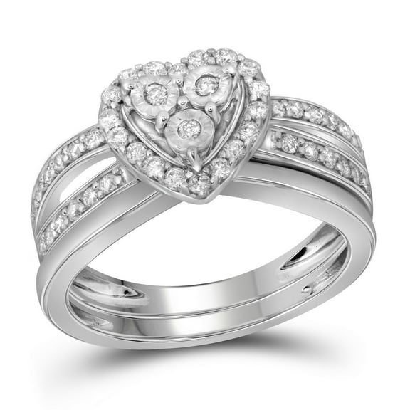 10kt White Gold Womens Diamond Heart Bridal Wedding Engagement Ring Band Set 3/4 Cttw