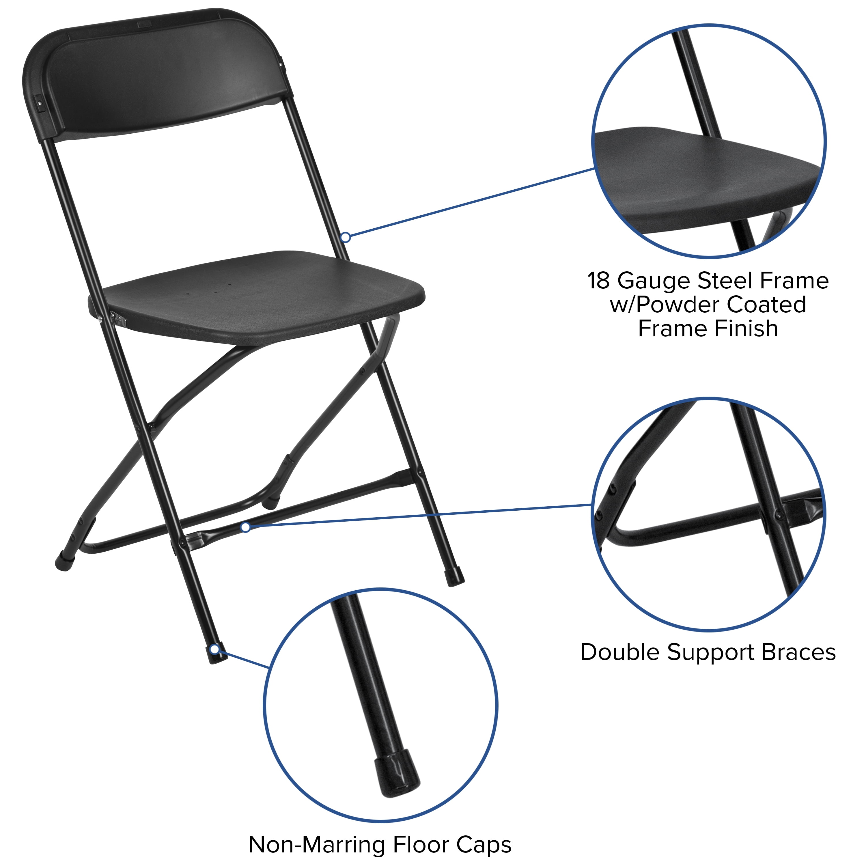 Flash Furniture Hercules Series - Silla plegable de plástico, color blanco,  paquete de 4, capacidad de peso de 650 libras, cómoda silla para eventos