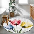 thumbnail image 4 of Colorful Tulips Round Area&nbsp;Rug 3ft Blue Red Yellow Floral Non-Slip&nbsp;Washable Circle Rugs Soft Felt Indoor Floor Mat for Bedroom Kitchen Living Room Bathroom, 4 of 9