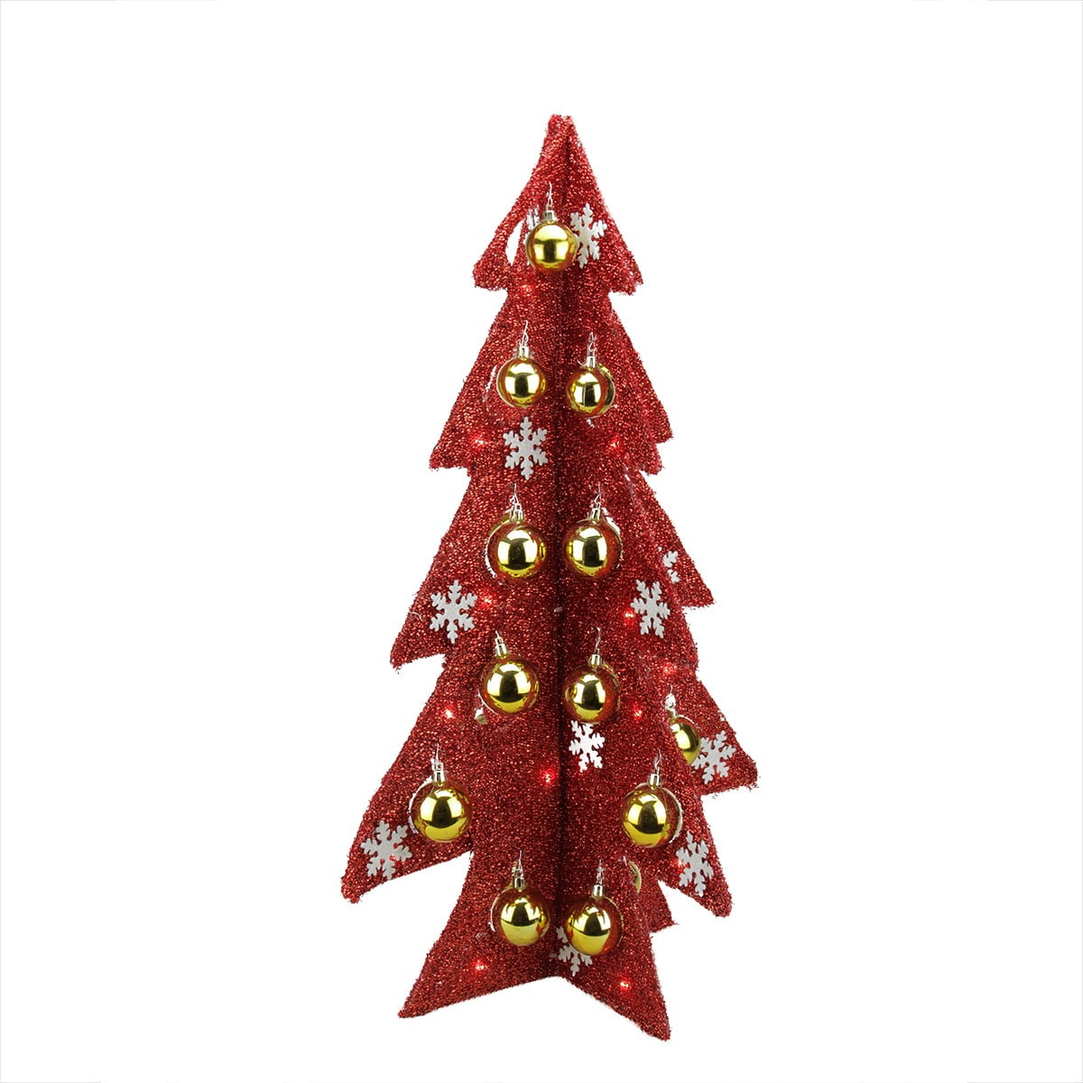 28" Battery Operated Decorated Red Tinsel LED Lighted Christmas Tree Table Top Decoration
