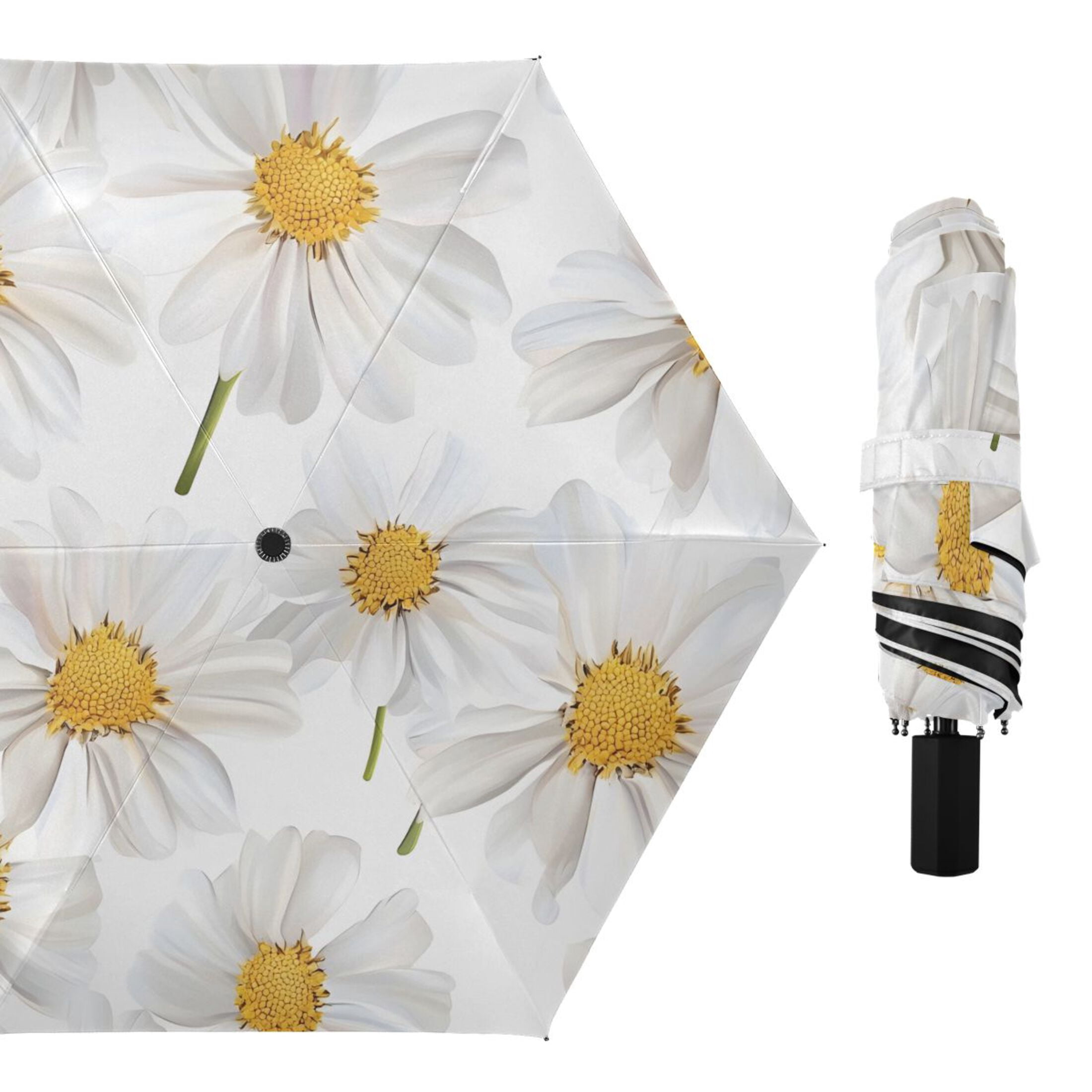 ALAZA Daisy Flower UPF 50+ Compact Folding Umbrella for Rain Travel Umbrella Packable