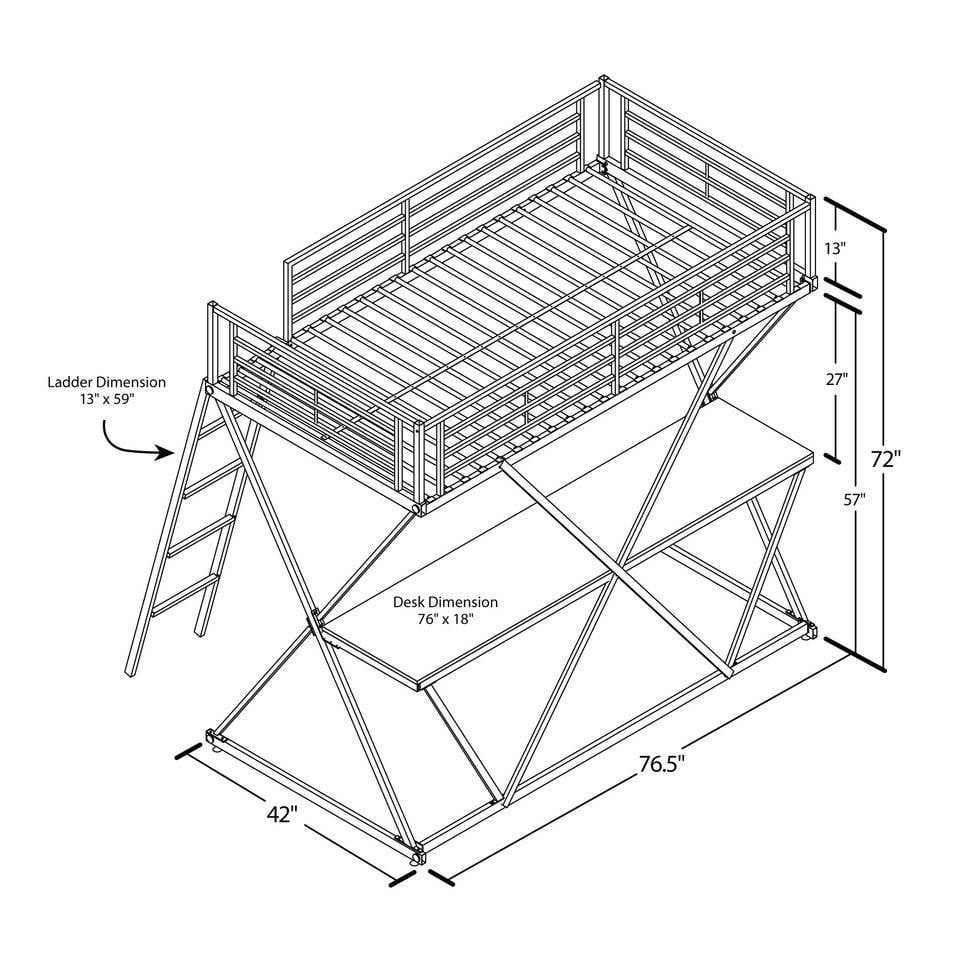 DHP Metal Loft Bed Over Desk Workstation Twin Size, Silver