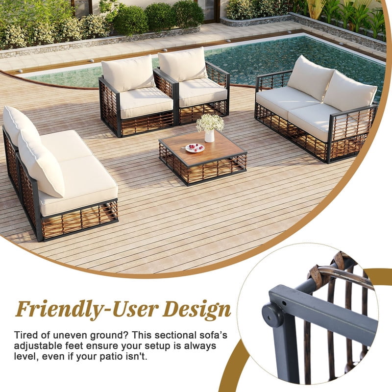 7-Piece Patio Furniture Set with Coffee Table, All-Weather Outdoor Sectional Sofa Set with Thick Cushions, Minimalist Garden Conversation Set for Backyard