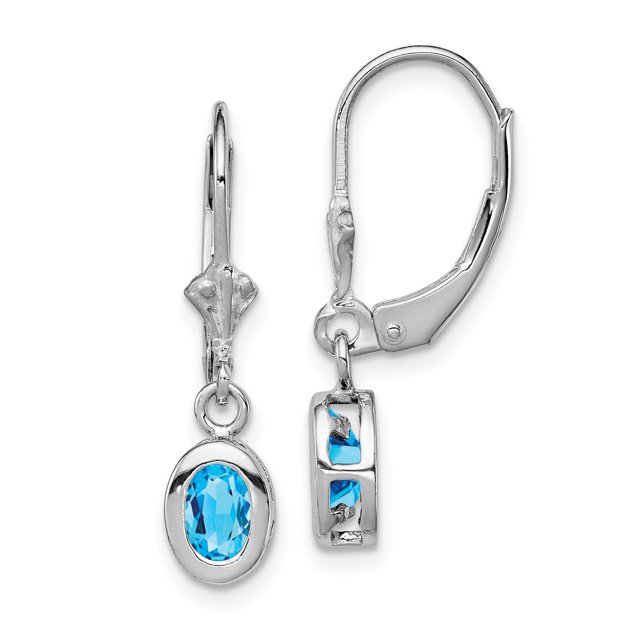 925 Sterling Silver Oval Blue Topaz Leverback Earrings Drop Dangle
