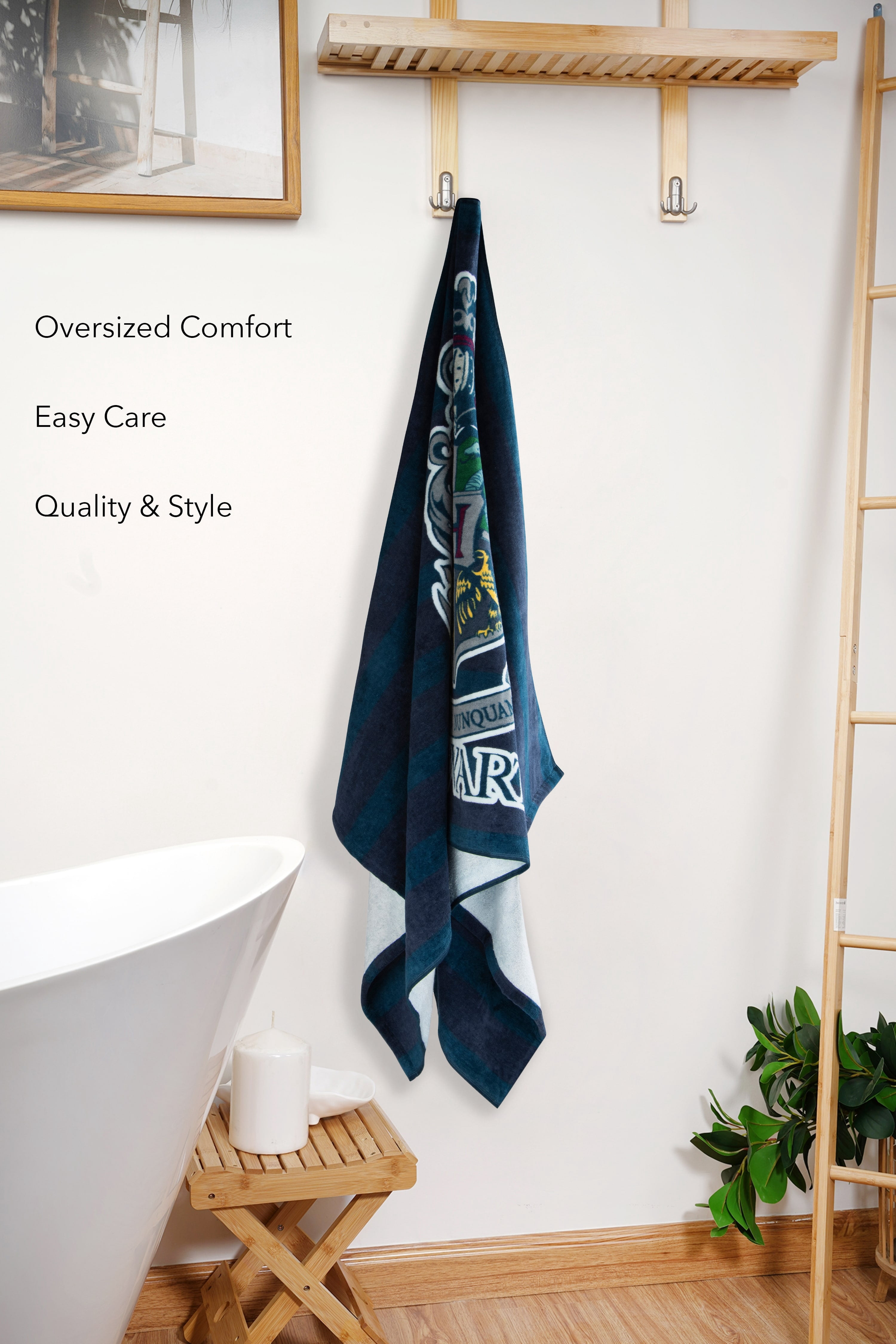Harry Potter Collegiate Crest 34" x 64" Oversized Bath Towel, Cotton, Grey, Warner Bros