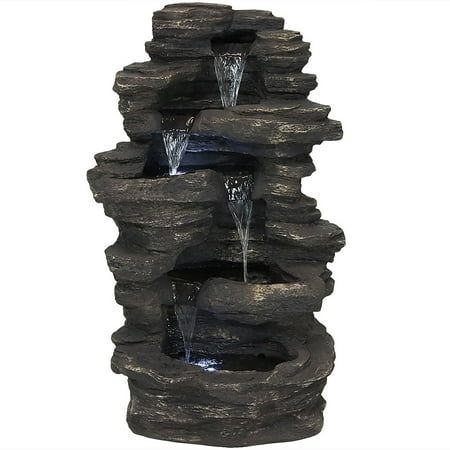 Sunnydaze 39 H Electric Polystone Rock Falls Waterfall Outdoor Water Fountain with LED Lights
