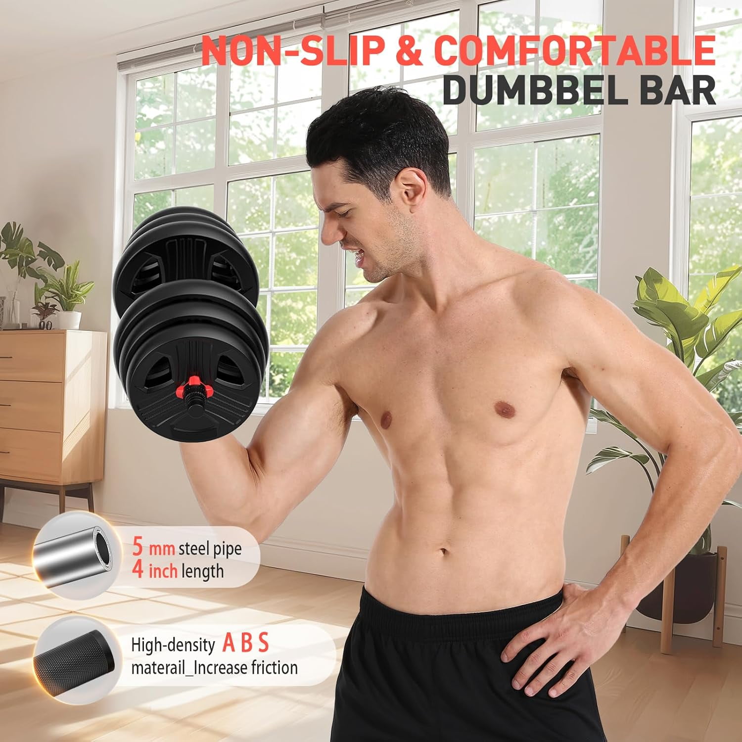 Adjustable Dumbbells Set, 2-in-1 Multifunctional Free Weights with Non-Slip Grip for Home Gym Strength Training