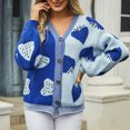 thumbnail image 4 of Suéter de punto con cuello en V para mujer abrigos elegantes con estampado de fresa suaves y acogedores para otoño e invierno, 4 of 9