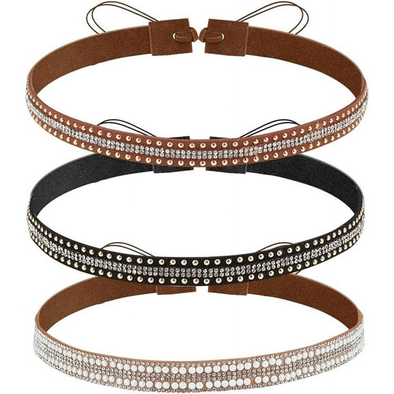3 Styles Rhinestone Cowboy Hat Bands Bling Panama Fedora Ethnic Cowboy Hats Hatbands Adjustable Cowgirl Belt Western DIY Accessories Hair Jewelry for Women Men Black SilverMixed Color