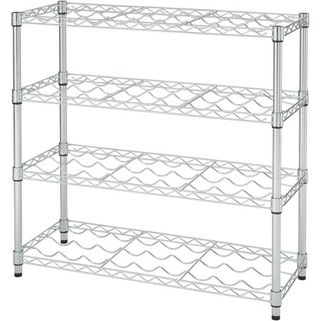 TRINITY EcoStorage 4-Tier Adjustable Metal Wire Wine Rack, Freestanding Stackable Bottle Holder for Bar and Kitchen Storage, Maximum 36 Bottle Capacity, 36” W x 14” D x 34.5” H, Chrome