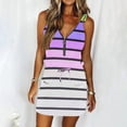 thumbnail image 2 of USSUMA Summer Dresses for Women 2022 Striped Tie Dye Dress Wedding Guest Pocket Drawstring Zipper Spaghetti Strap Sun Dresses Casual Sleeveless Short Mini V-Neck Beach Party Sundresses, 2 of 5