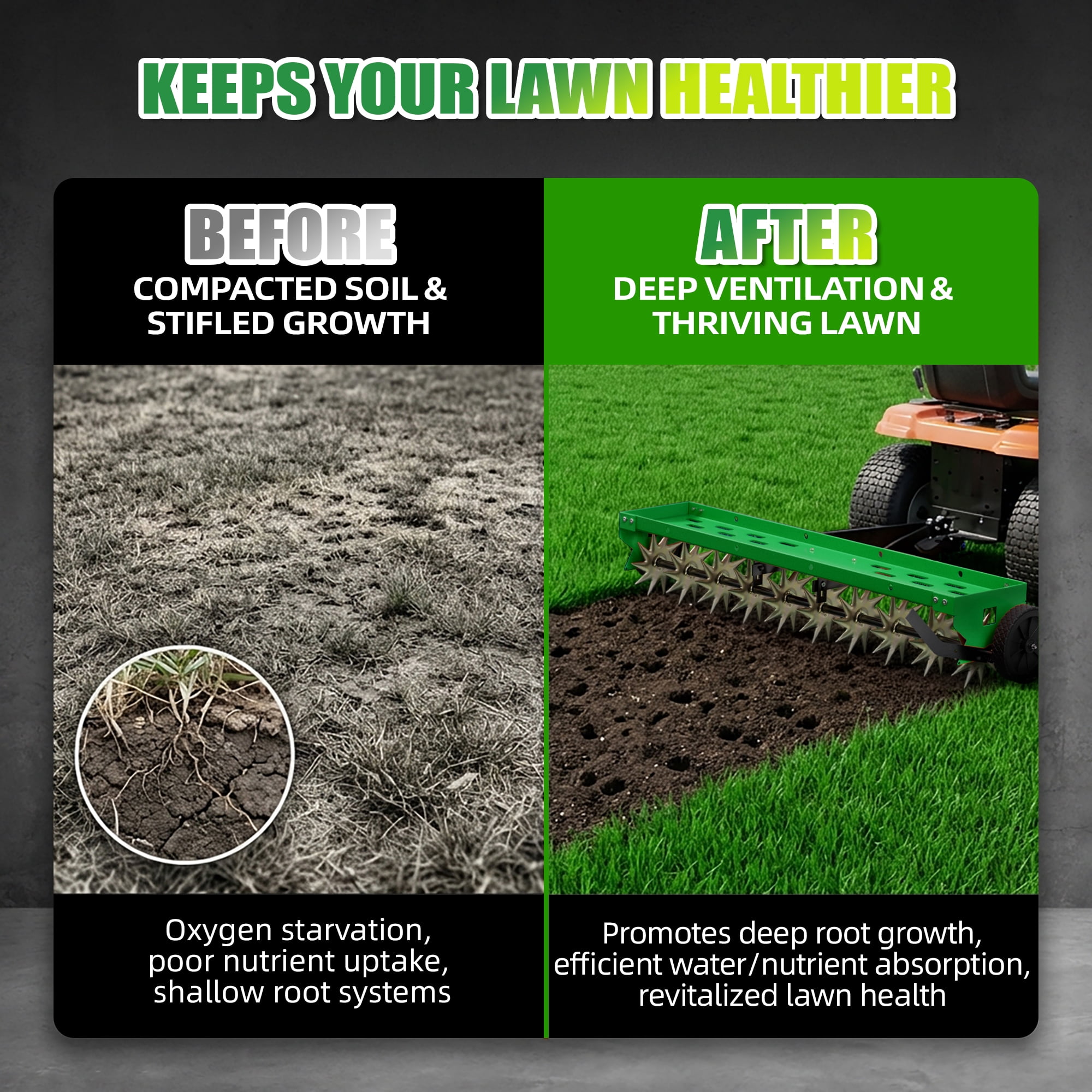 48" Tow-Behind Spike Aerator, Tractor Lawn Aerator with 12 Steel Spike Disks with Universal Hitch, Green Galvanized Steel for Garden, Farm & Yard,280lbs Capacity