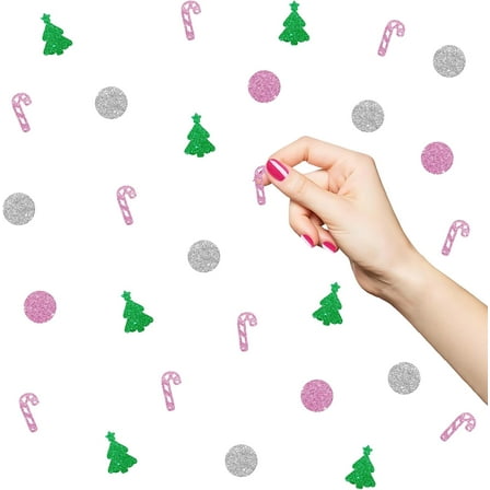 120 Christmas Tree Confetti, Pink Giltter Cane Candy Table Confetti, Merry Christmas Paper Scatters for Holiday, Happy New Year Party Table Decoration