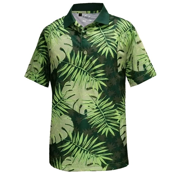 Monterey Club Men's Forest Leaves Print Golf Polo Shirt #1688