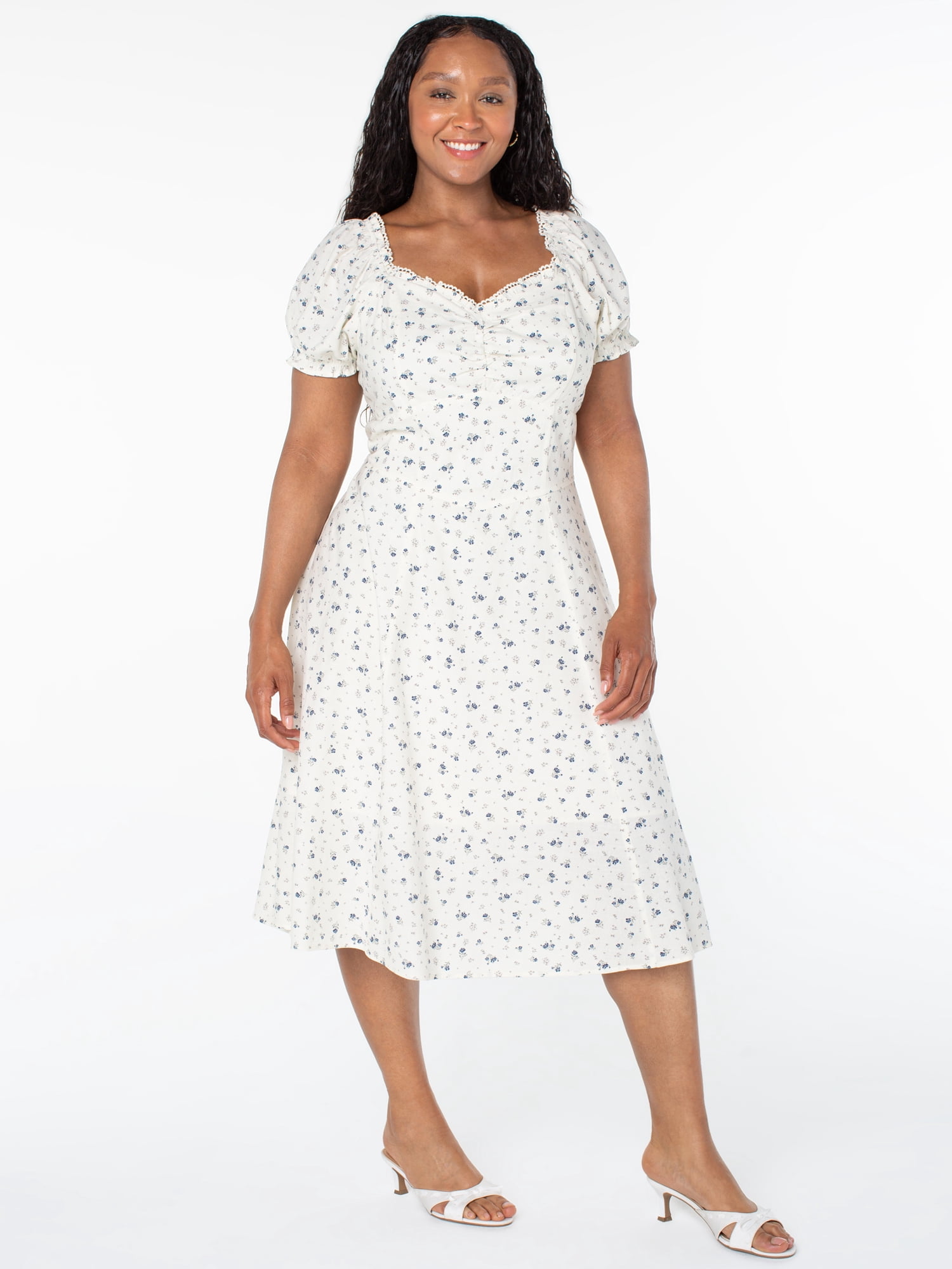 Celebrity Pink Women's and Women's Plus Puff Sleeve Midi Dress, Sizes XS-4X
