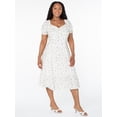 thumbnail image 2 of Celebrity Pink Women's and Women's Plus Puff Sleeve Midi Dress, Sizes XS-4X, 2 of 11