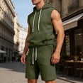 thumbnail image 6 of Hogleaql Mens Casual Tracksuit 2 Pieces Cotton Linen Short Sleeve Fashion T-Shirt with Hoodies & Relaxed Fit Shorts Travel Outfits Comfy Suits with Pockets Army Green S, 6 of 6