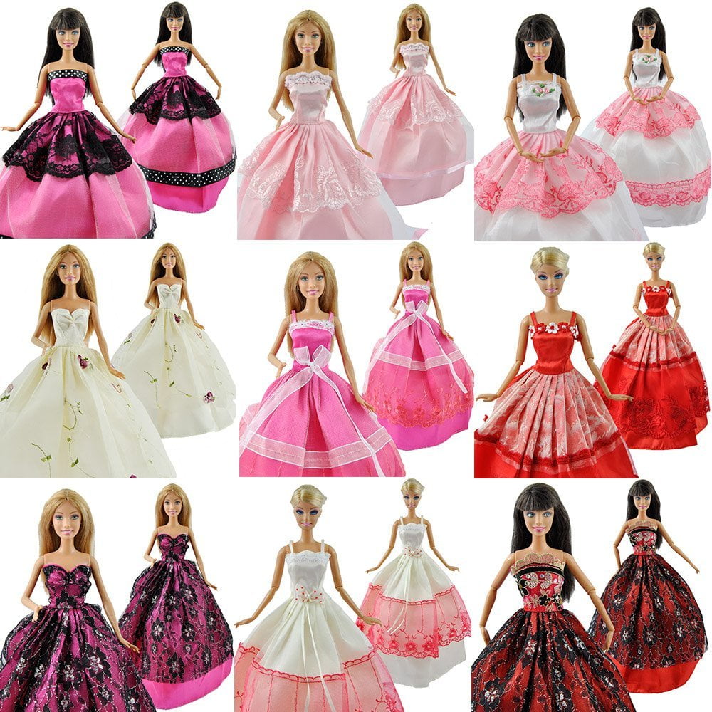 Yiding 5 Pcs Fashion Wedding Gown Dresses /& Clothes 10 Shoes For Barbie Doll