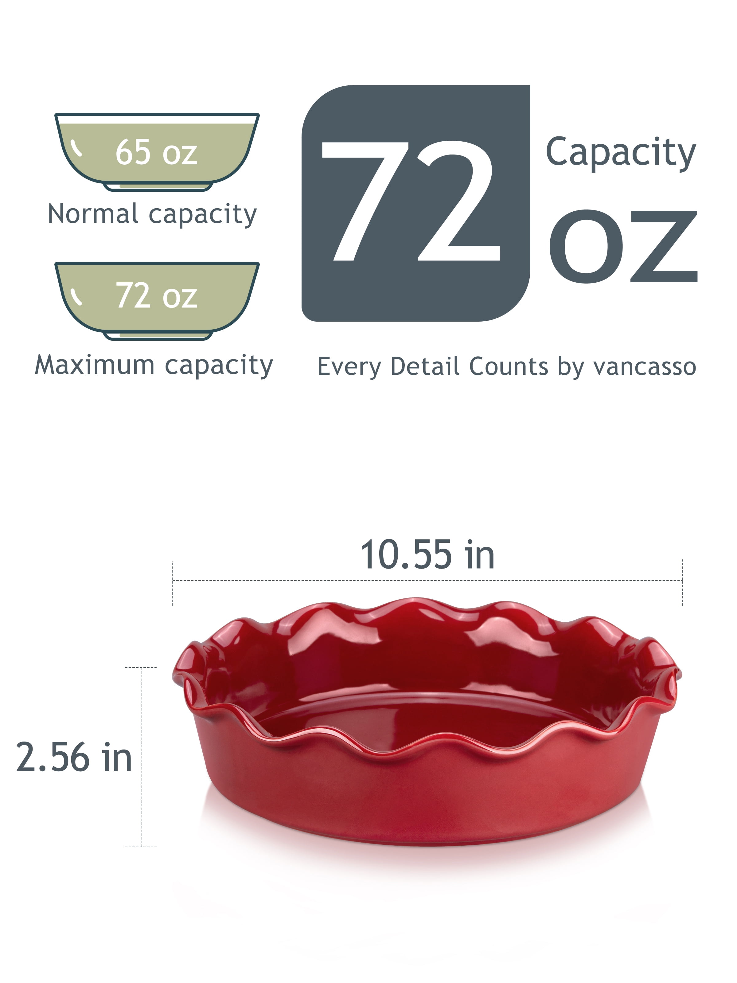 vancasso Pie Dish Large, Ceramic Oven Dish Deep Pie Pan Pie Plate for Baking, Non-Stick Fluted Flan Dish, 3 Pint Quiche Pan Tart Pie Tin. Big Capacity, Red